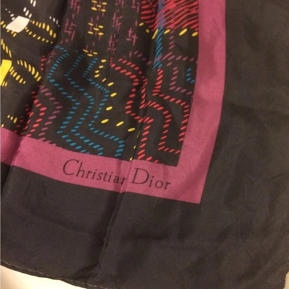 Christian Dior silk neck or head scarf black patchwork